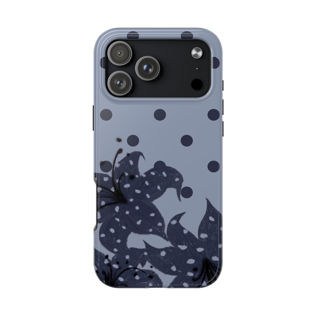 MIDNIGHT BLUE POLKA DOTS ORCHID PHONE CASE