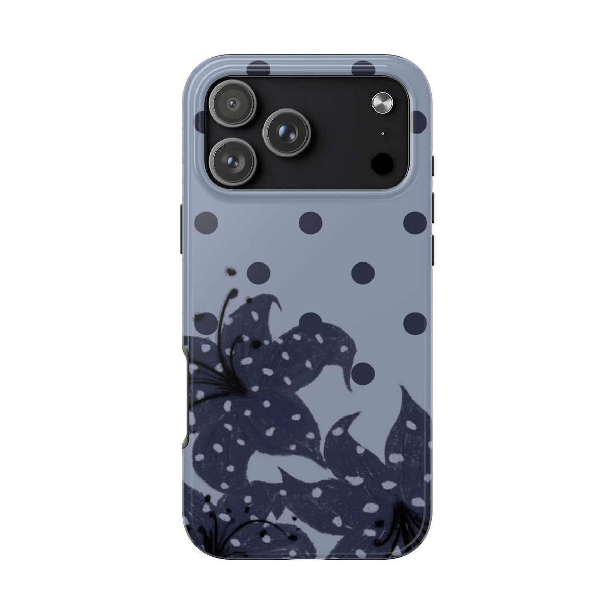MIDNIGHT BLUE POLKA DOTS ORCHID PHONE CASE