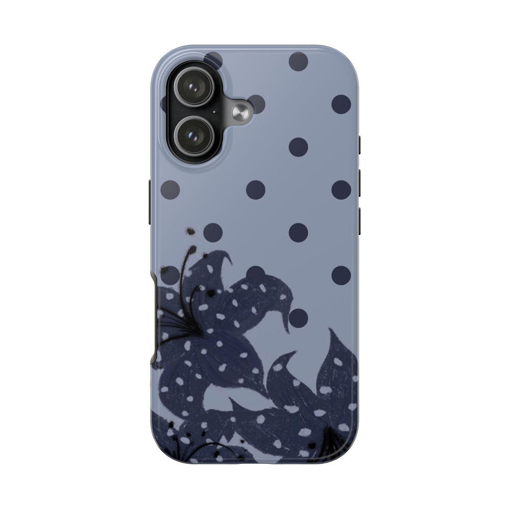 MIDNIGHT BLUE POLKA DOTS ORCHID PHONE CASE