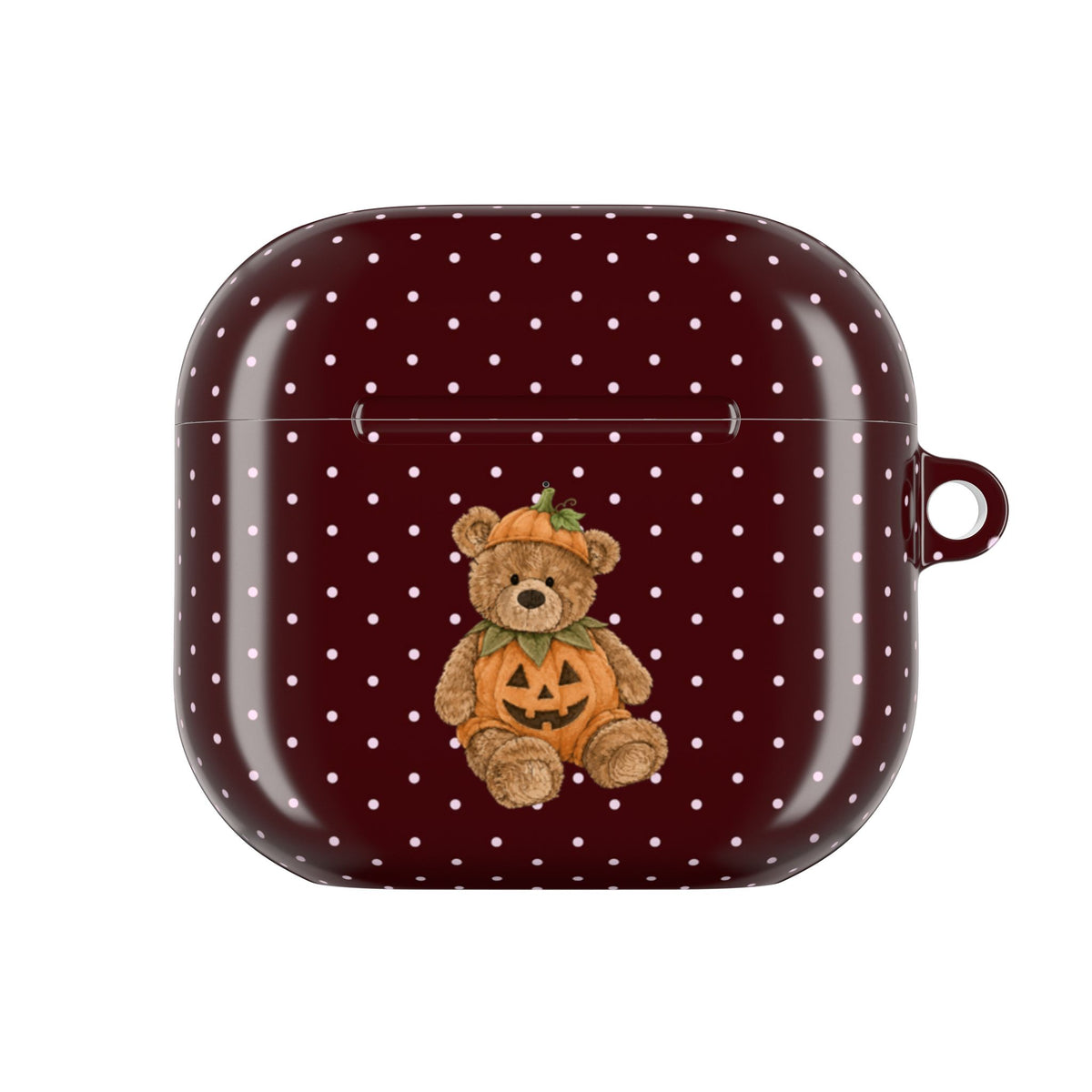 BURGUNDY POLKA DOTS HALLOWEEN TEDDY BEAR AIRPOD CASE