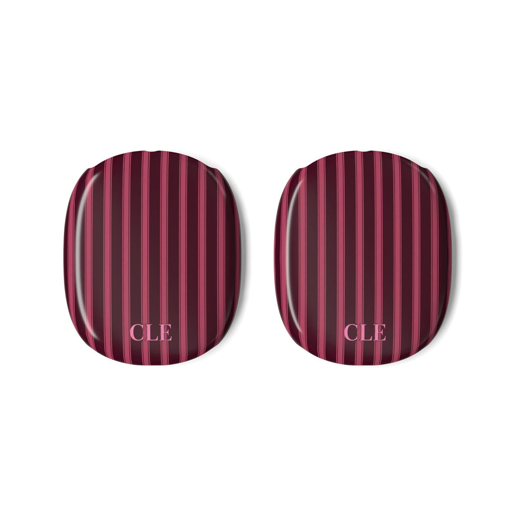 PERSONALIZED DARK CHERRY CLASSIC STRIPES INITIALS CUSTOM NAME AIRPODS MAX CASE COVERS