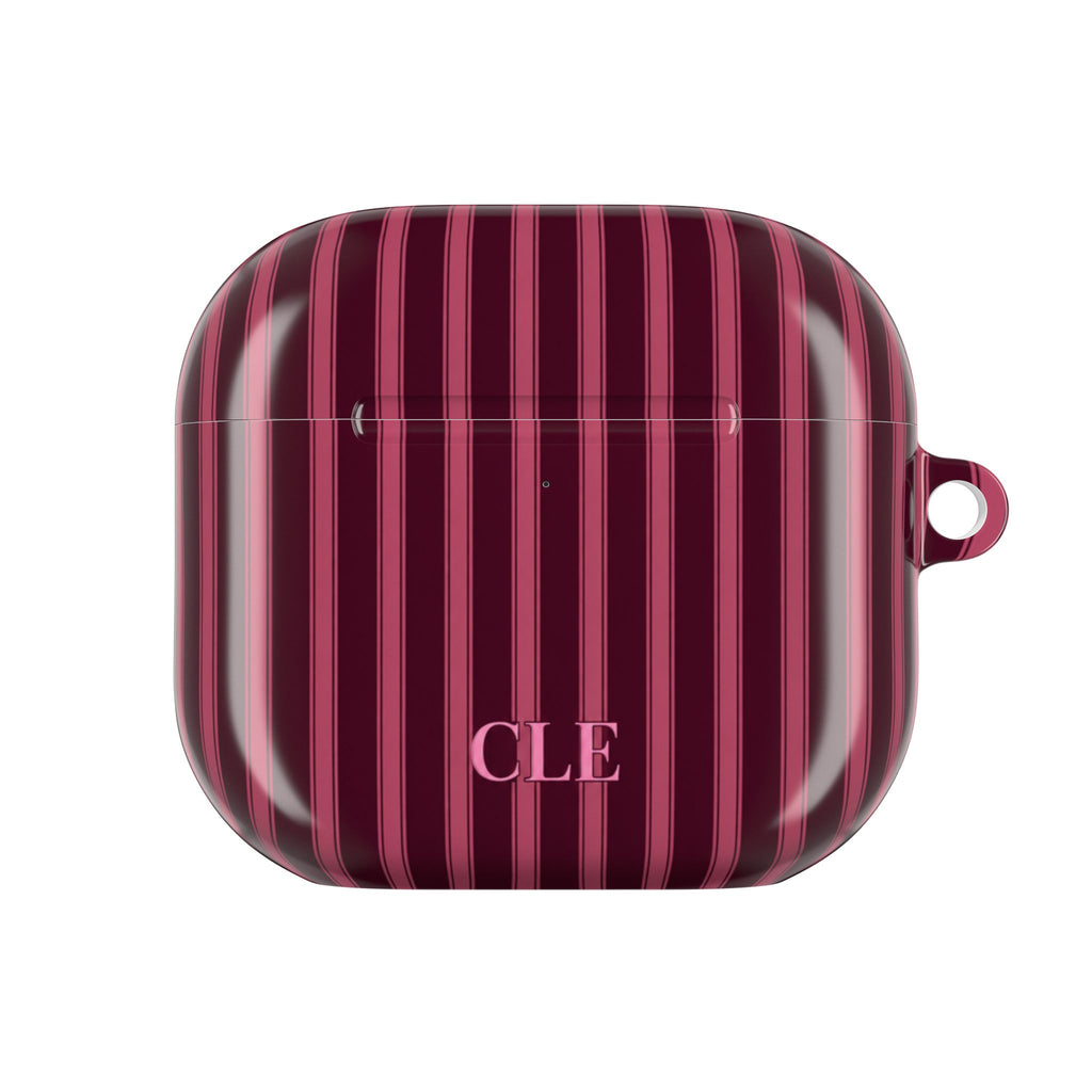 PERSONALIZED DARK CHERRY CLASSIC STRIPES INITIALS CUSTOM NAME AIRPOD CASE