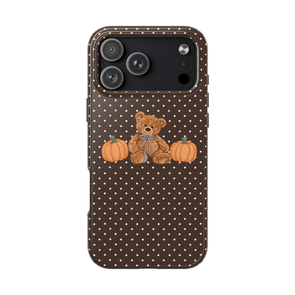BROWN POLKA DOTS PUMPKIN TEDDY BEAR PHONE CASE