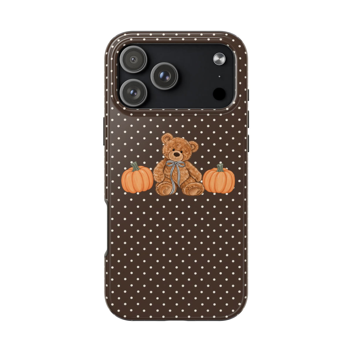 BROWN POLKA DOTS PUMPKIN TEDDY BEAR PHONE CASE