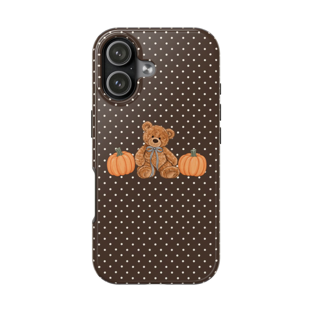 BROWN POLKA DOTS PUMPKIN TEDDY BEAR PHONE CASE