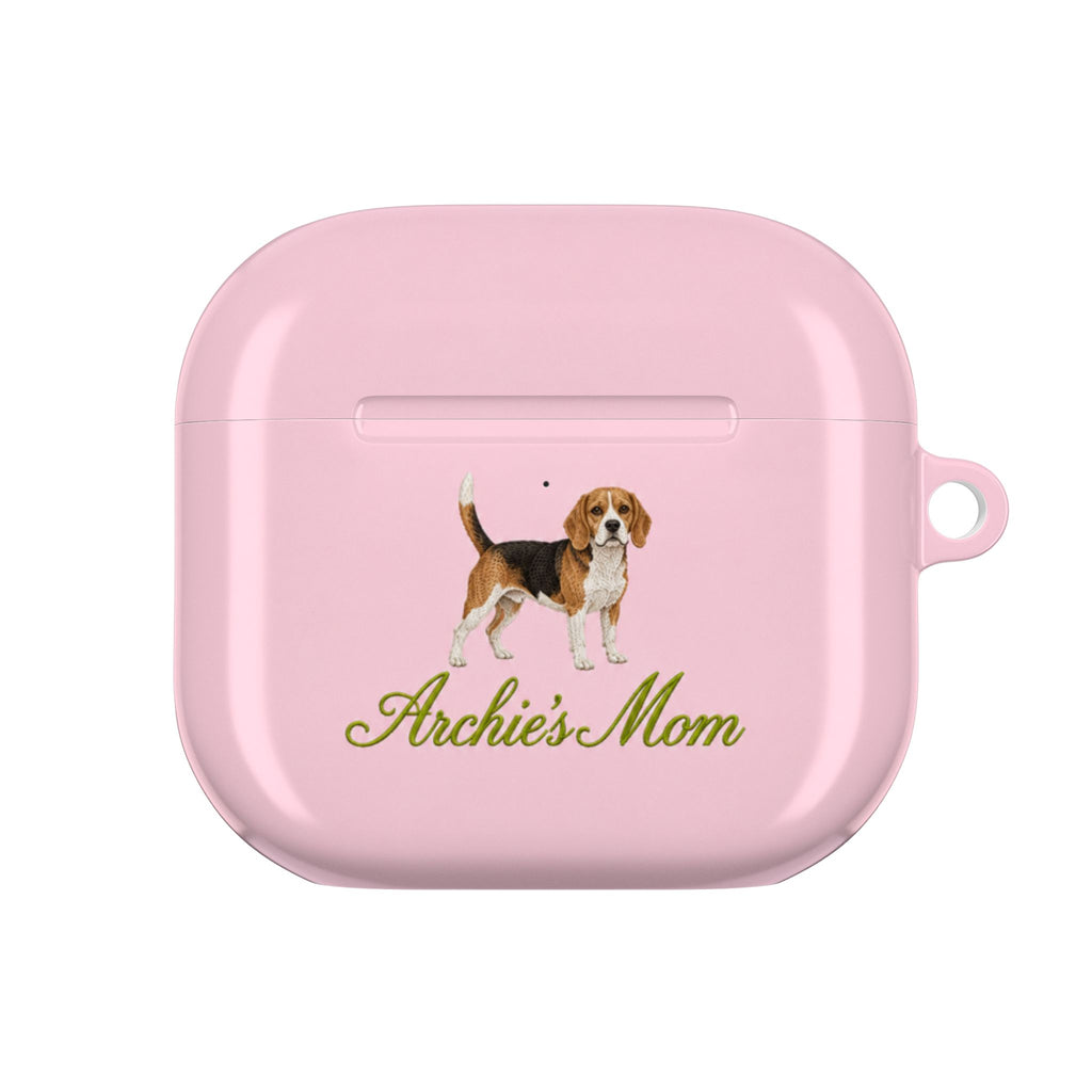 PERSONALIZED PINK BEAGLE DOG MOM CUSTOM NAME AIRPOD CASE
