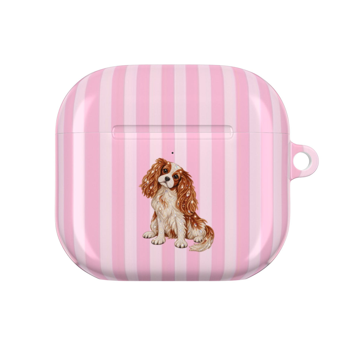 PINK STRIPES KING CHARLES CAVALIER DOG AIRPOD CASE