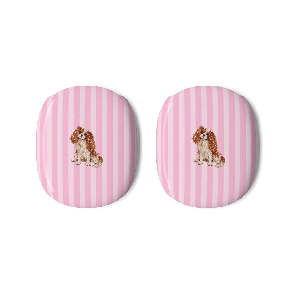 PINK STRIPES KING CHARLES CAVALIER DOG AIRPODS MAX CASE COVERS