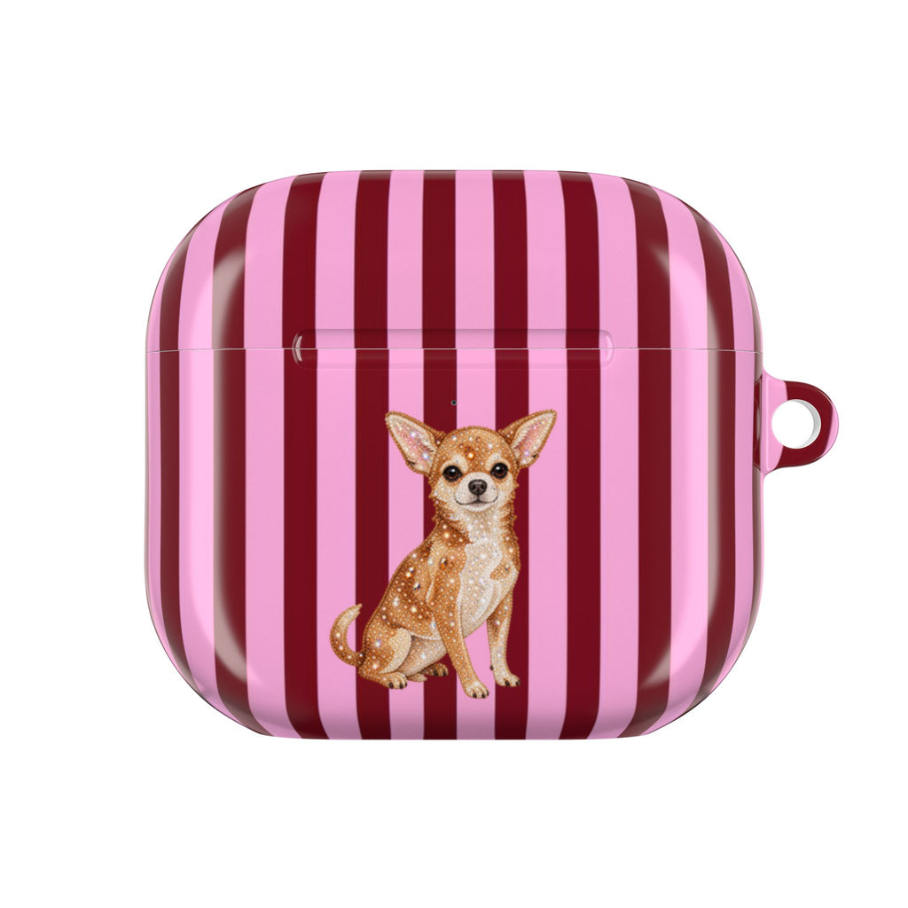 BURGUNDY PINK STRIPES CHIHUAHUA AIRPOD CASE