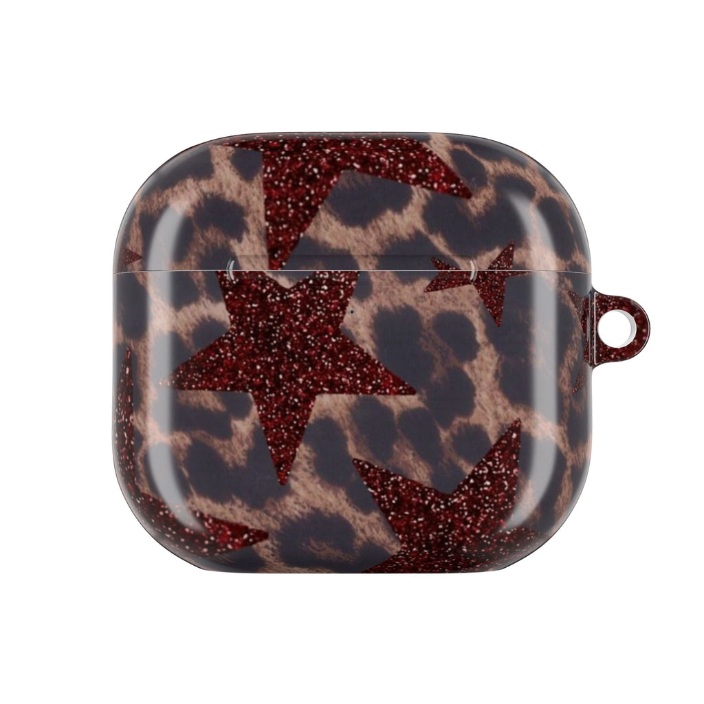 BURGUNDY RED LEOPARD STARS AIRPOD CASE
