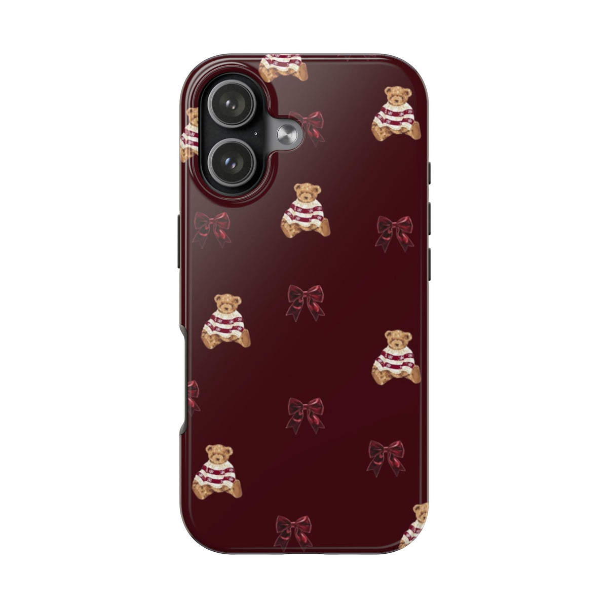 BURGUNDY CHRISTMAS TEDDY BEAR BOW PHONE CASE