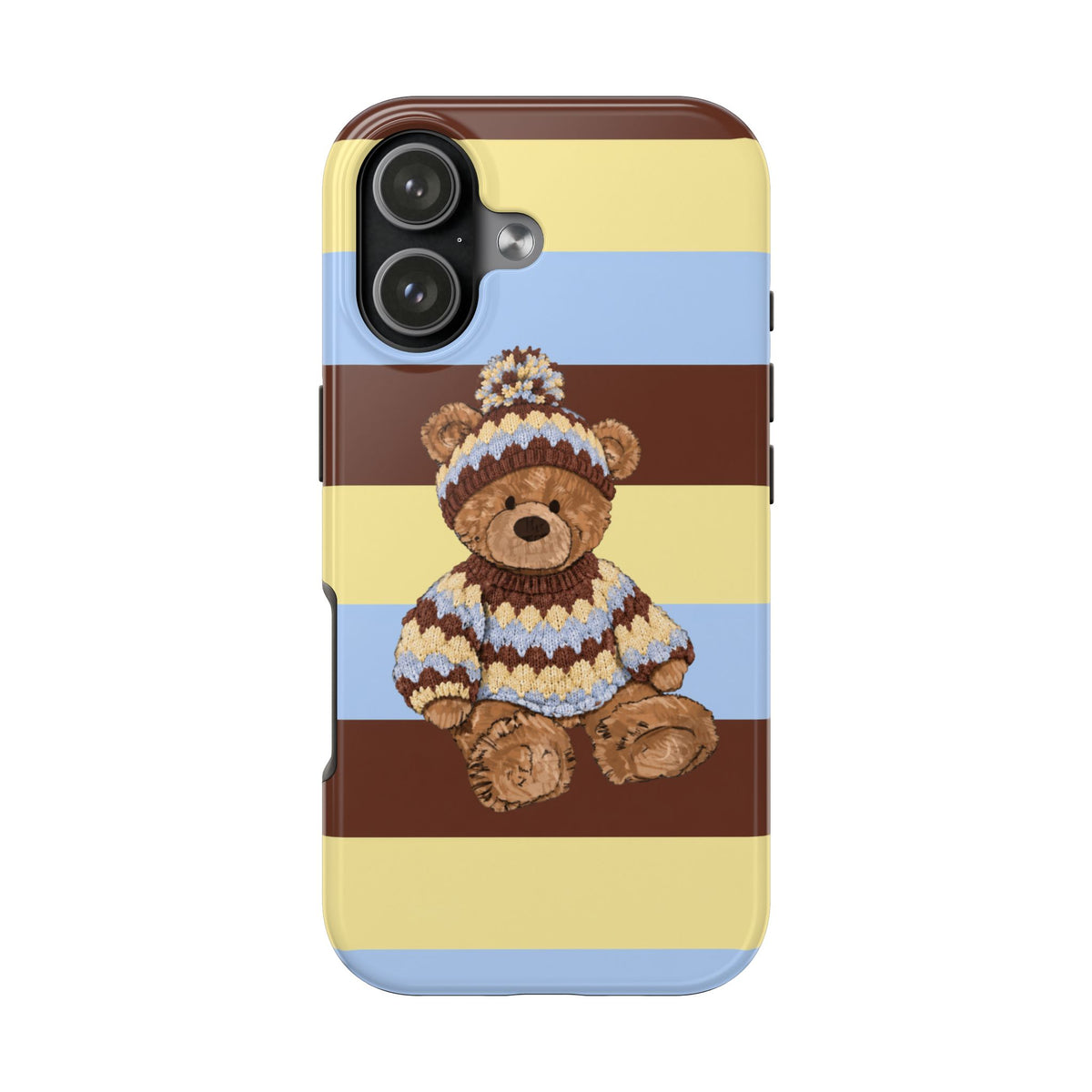 WINTER TEDDY BEAR STRIPES PHONE CASE