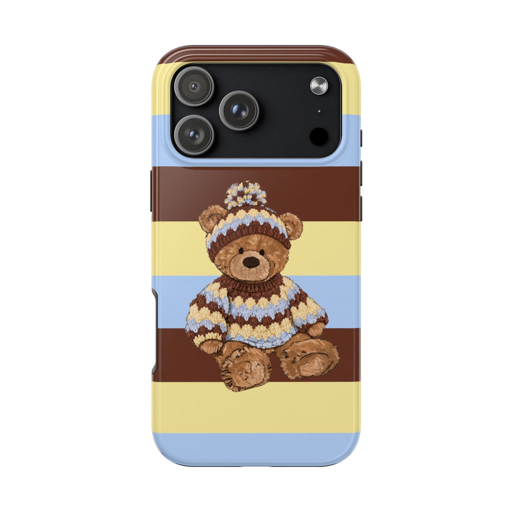 WINTER TEDDY BEAR STRIPES PHONE CASE