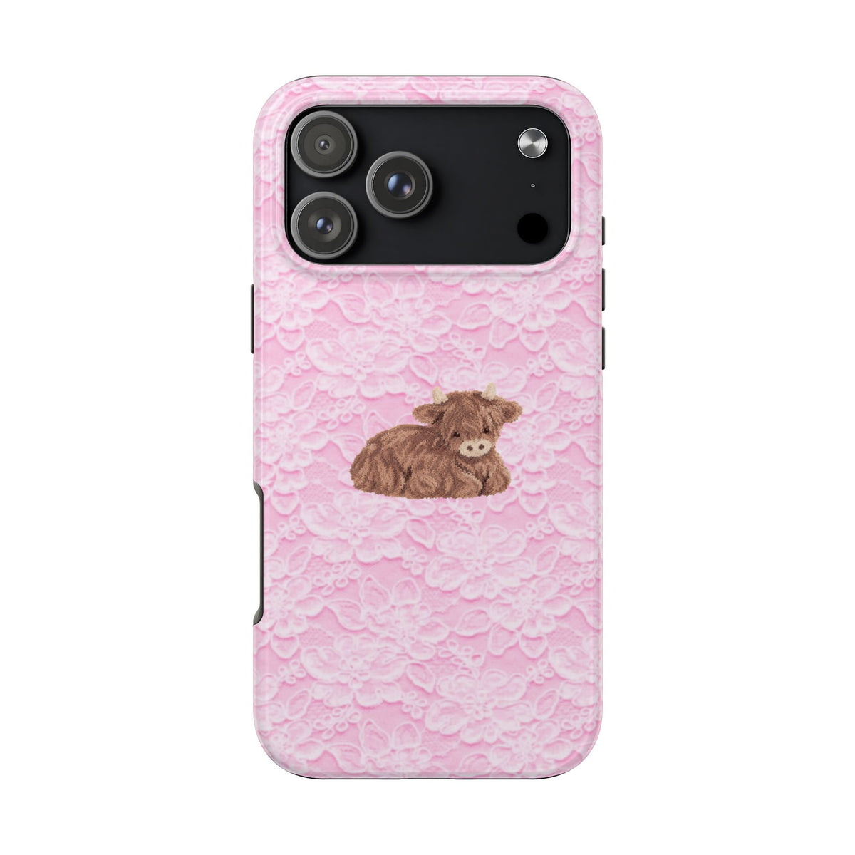 PINK LACE HIGHLAND COW PHONE CASE