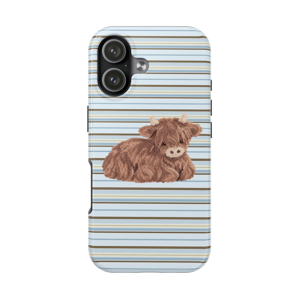 COCOA BLUE STRIPES HIGHLAND COW PHONE CASE