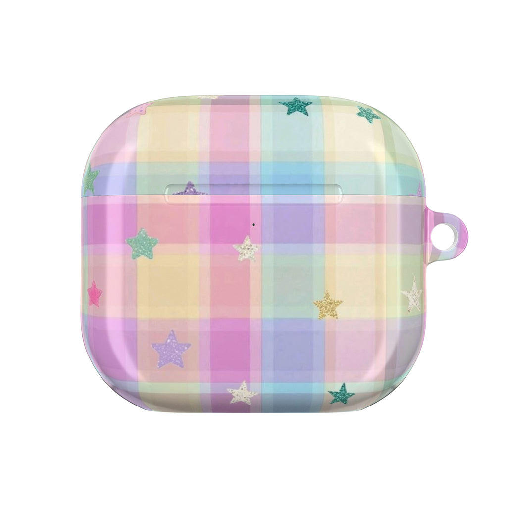 RAINBOW PASTEL PLAID STARS AIRPOD CASE
