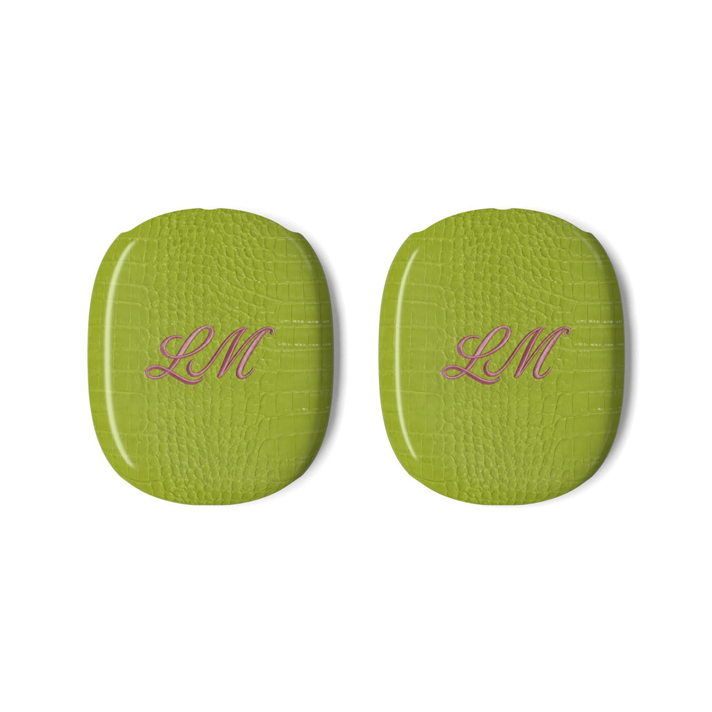 PERSONALIZED LIME GREEN CROC MONOGRAM INITIALS CUSTOM NAME AIRPODS MAX CASE COVERS