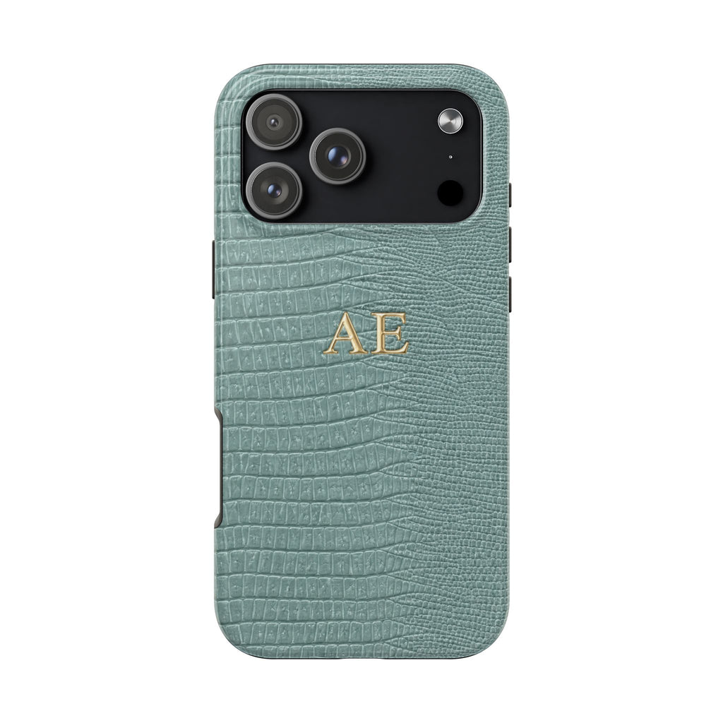 PERSONALIZED SAGE MIST CROC MONOGRAM GOLD INITIALS CUSTOM NAME PHONE CASE