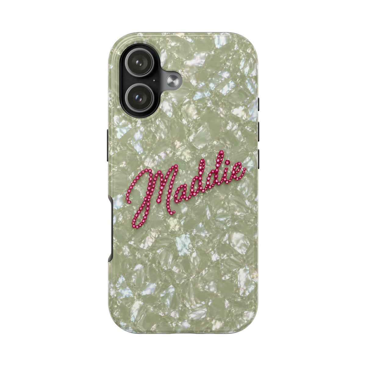 PERSONALIZED SAGE GREEN VELVET ICE RHINESTONE CUSTOM NAME PHONE CASE
