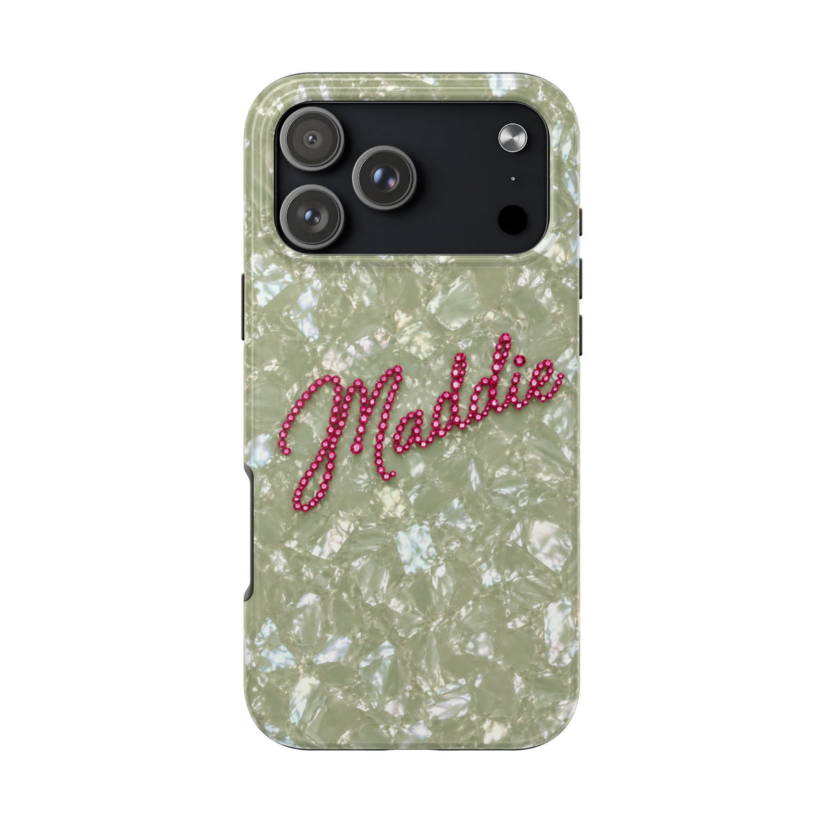 PERSONALIZED SAGE GREEN VELVET ICE RHINESTONE CUSTOM NAME PHONE CASE