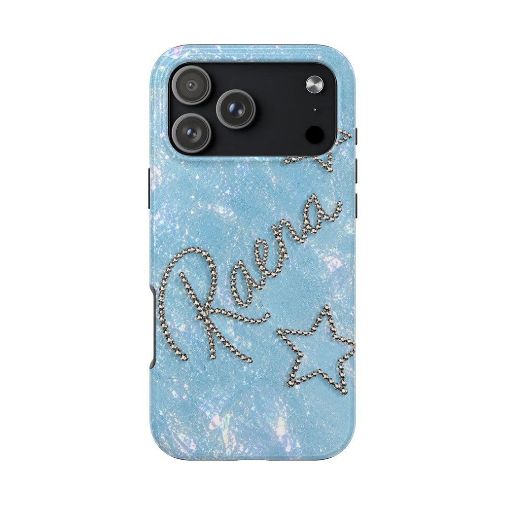 PERSONALIZED BLUE GLITTER RHINESTONE CUSTOM NAME PHONE CASE