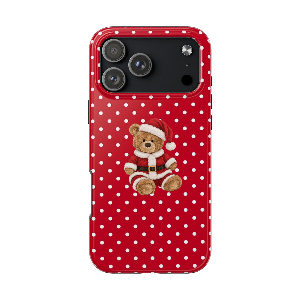 RED POLKA DOTS SANTA TEDDY BEAR PHONE CASE