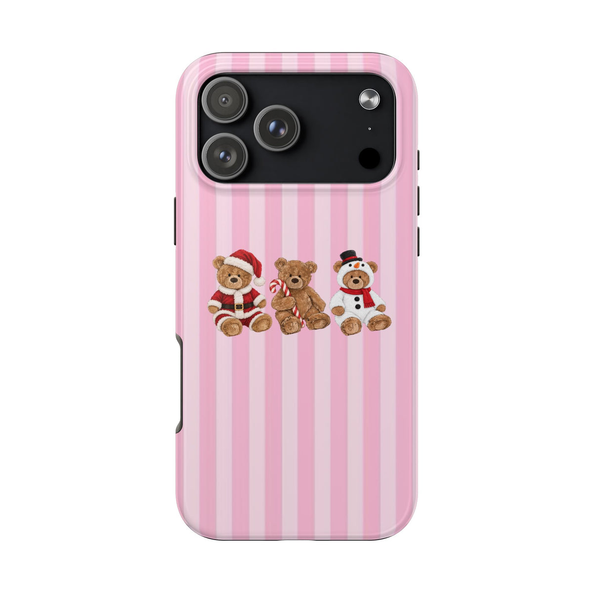 PINK STRIPES CHRISTMAS TEDDY BEARS PHONE CASE