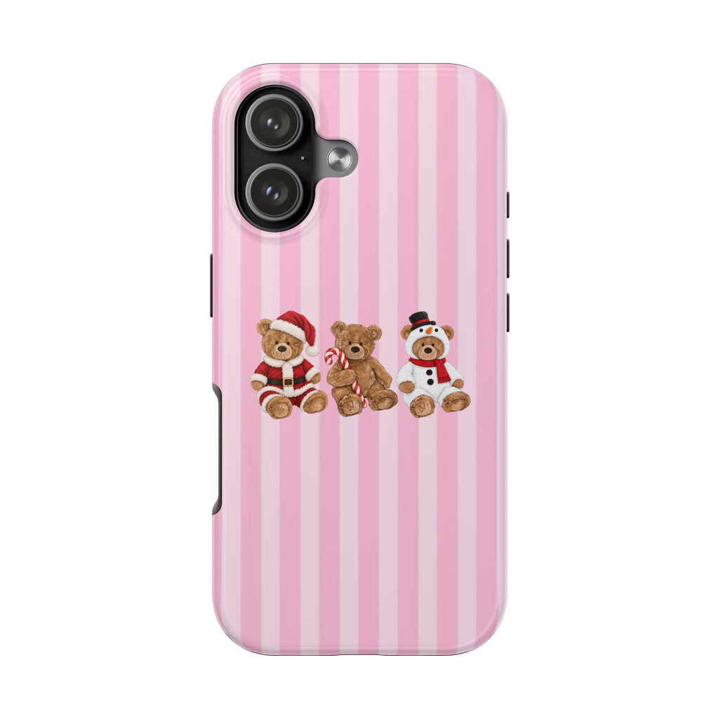 PINK STRIPES CHRISTMAS TEDDY BEARS PHONE CASE
