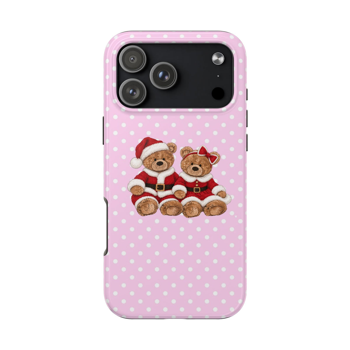 PINK POLKA DOTS MR. & MRS. SANTA TEDDY BEARS PHONE CASE