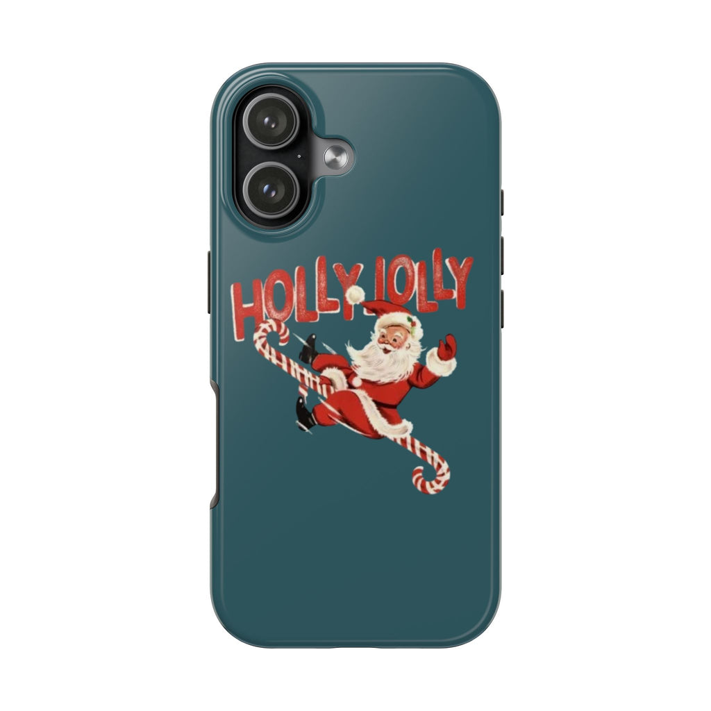 TEAL VINTAGE HOLLY JOLLY SANTA CLAUS PHONE CASE