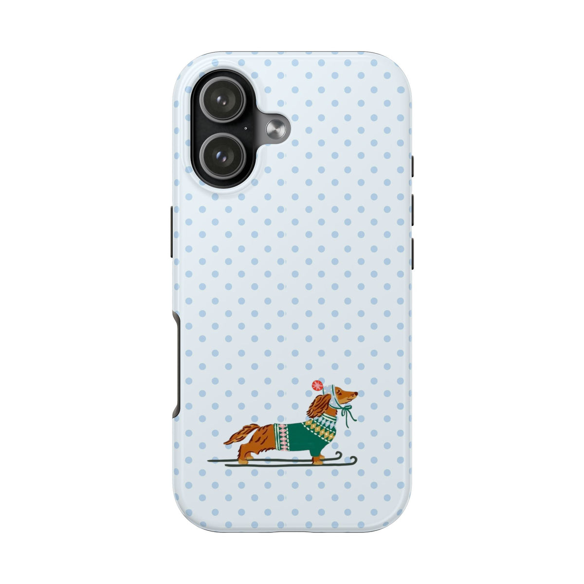SNOW BLUE POLKA DOTS DACHSHUND CHRISTMAS SKI SLOPES PHONE CASE