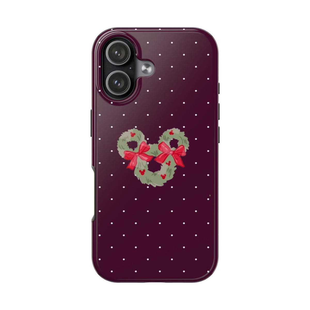 DARK PLUM POLKA DOTS COQUETTE WREATH PHONE CASE