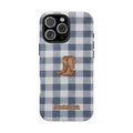 PERSONALIZED BLUE GINGHAM COUNTRY BOOTS CUSTOM PHONE CASE
