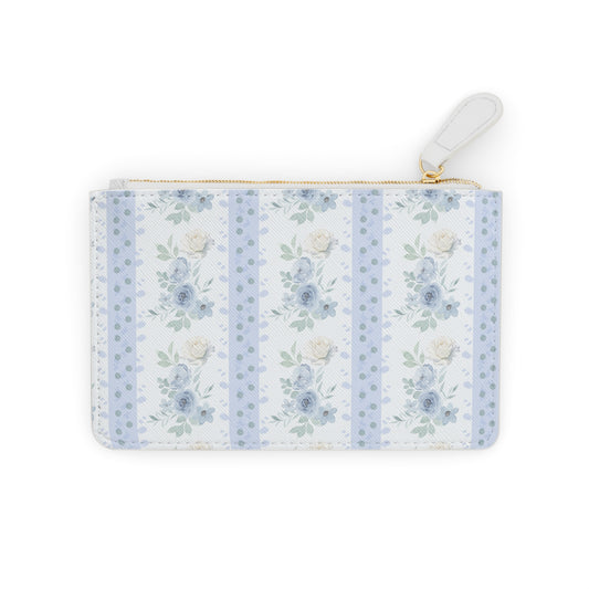 BLUE FLORAL STRIPES LEATHER POUCH