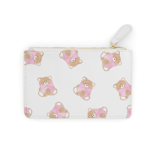 WHITE TEDDY BOW LEATHER POUCH