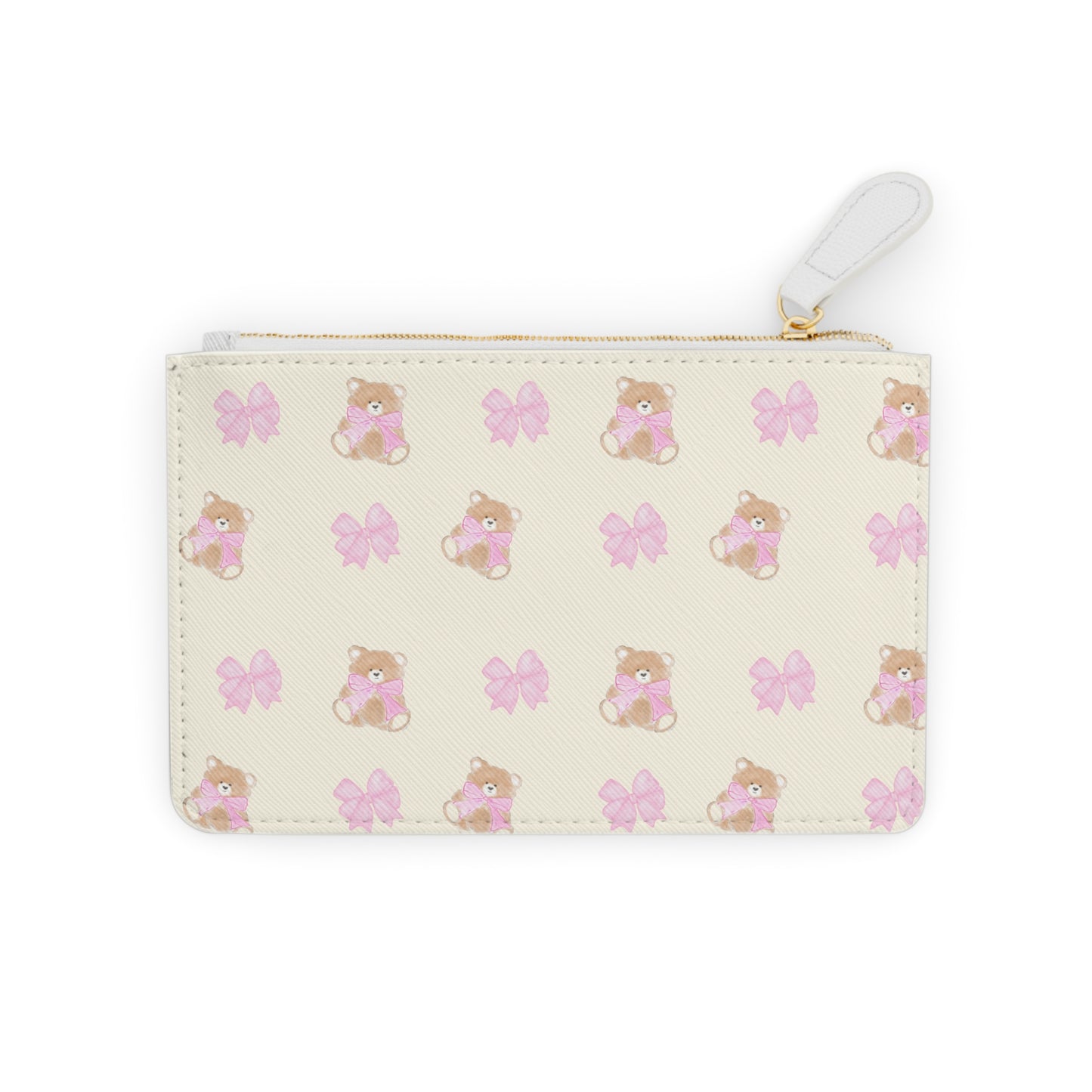 BEIGE TEDDY BOW LEATHER POUCH