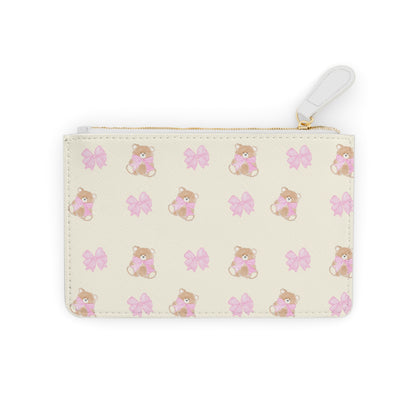 BEIGE TEDDY BOW LEATHER POUCH