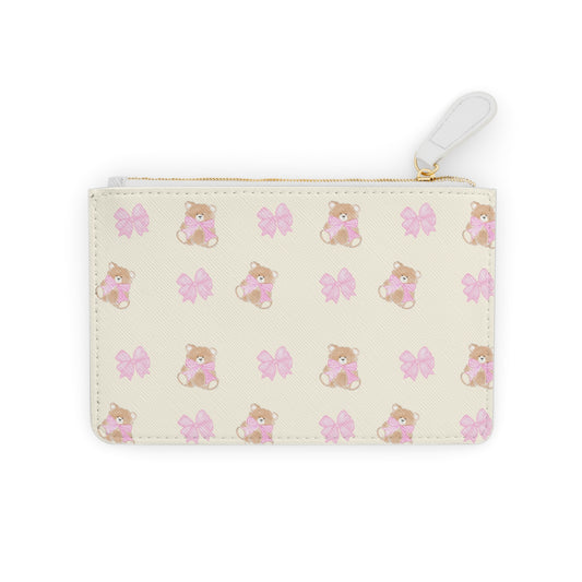 BEIGE TEDDY BOW LEATHER POUCH