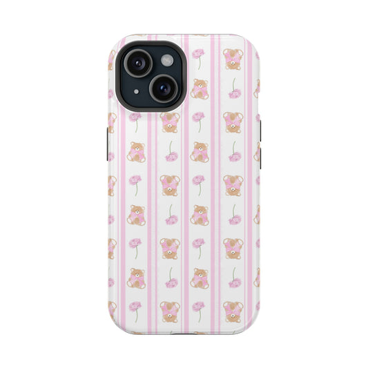 PINK STRIPE TEDDY PHONE CASE