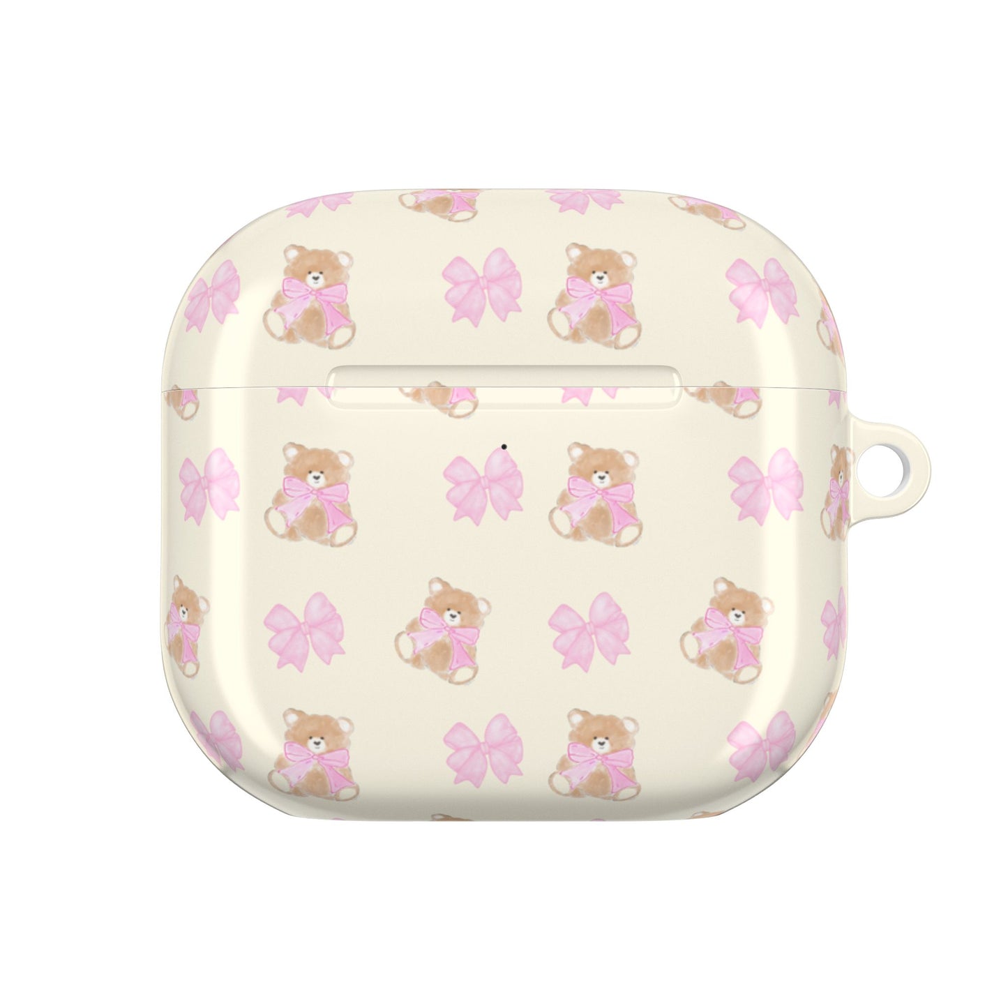 BEIGE TEDDY PINK BOW AIRPOD CASE
