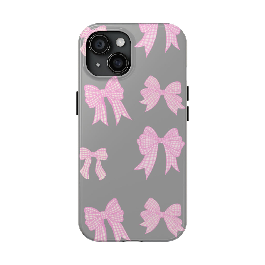 GREY PINK GINGHAM BOWS PHONE CASE