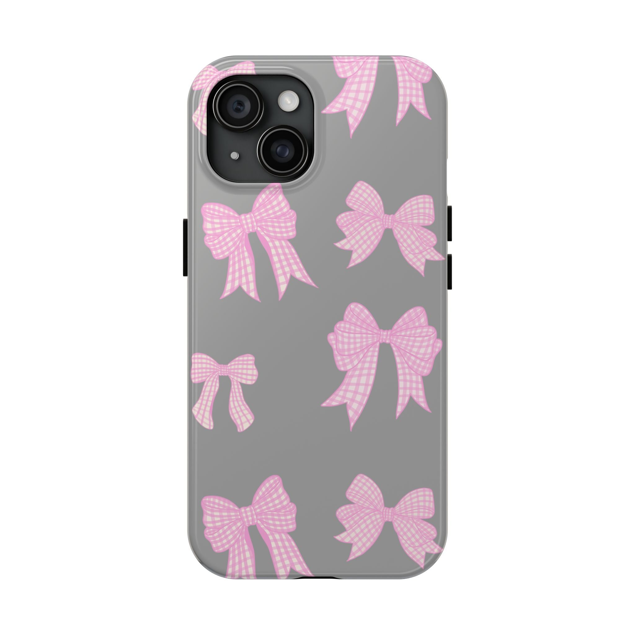 GREY PINK GINGHAM BOWS PHONE CASE