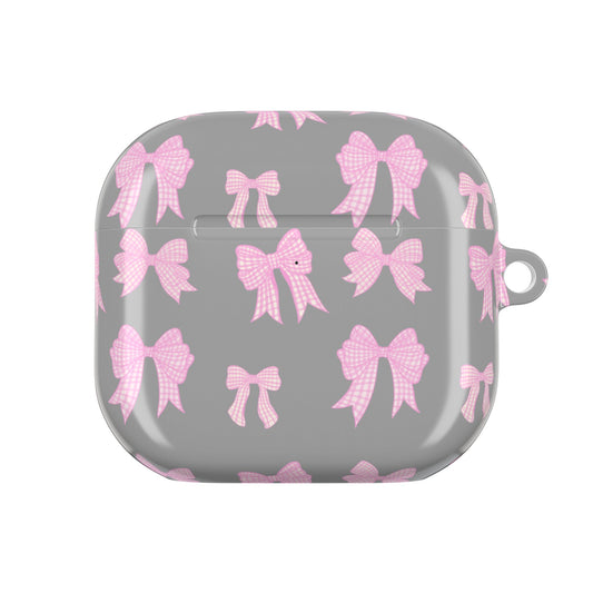 GREY PINK GINGHAM BOWS AIRPOD CASE