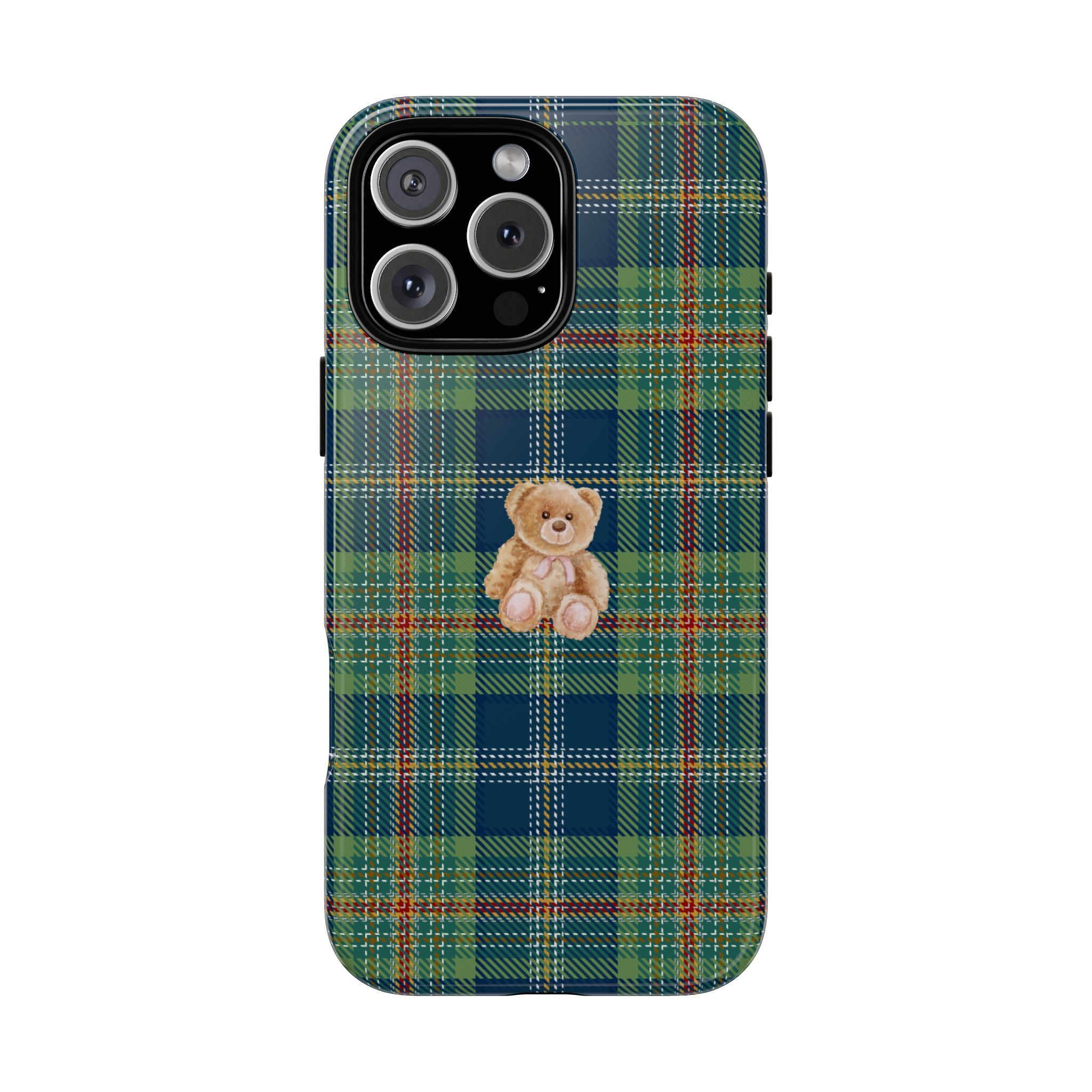 CHRISTMAS PLAID TEDDY BEAR PHONE CASE