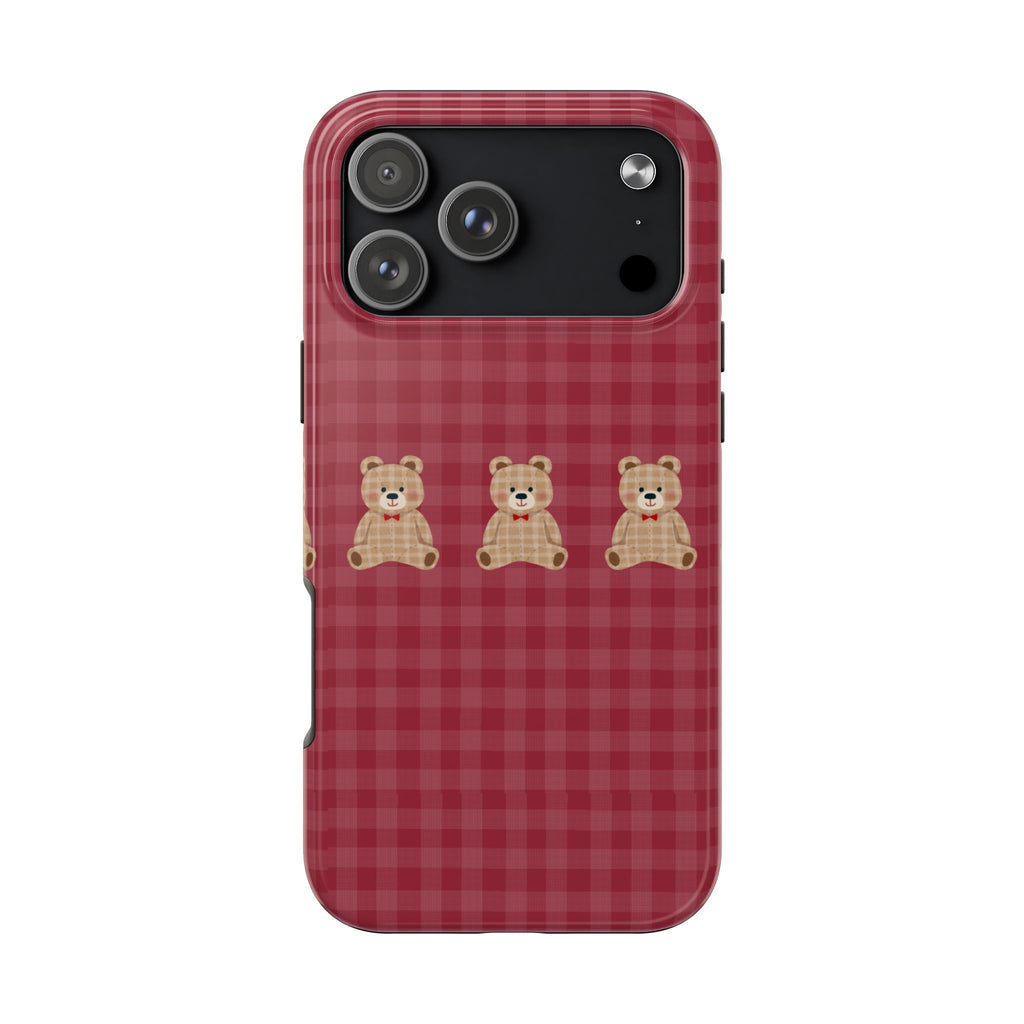 RED GINGHAM CHECKERED TEDDY BEAR PHONE CASE