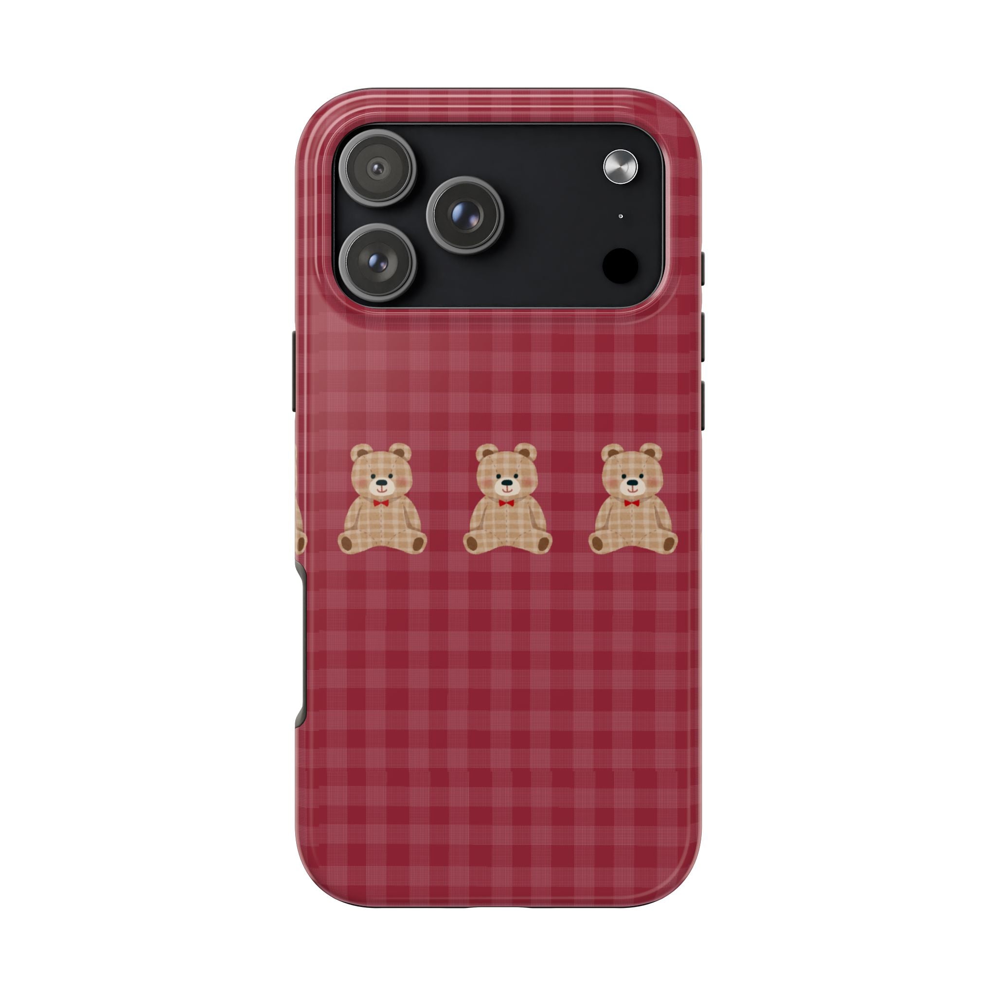RED GINGHAM CHECKERED TEDDY BEAR PHONE CASE
