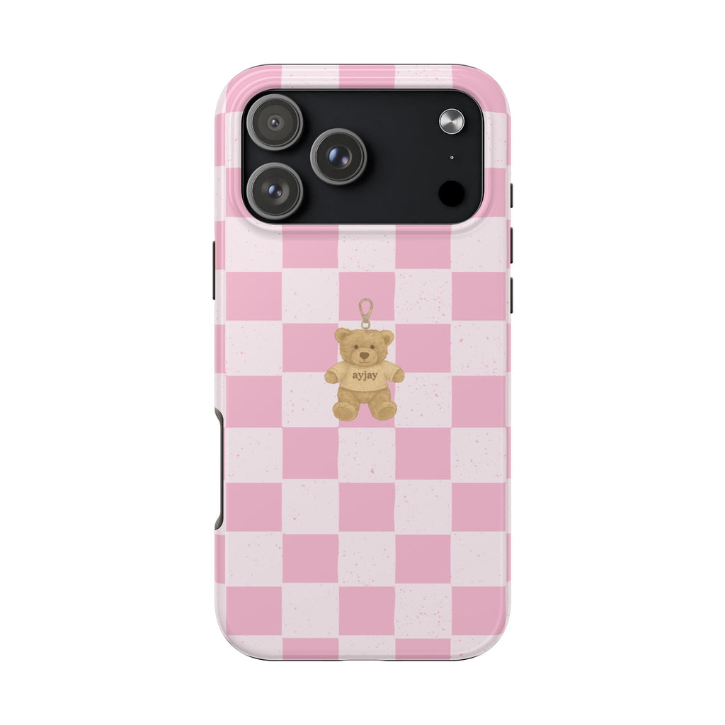 PINK CHECKERED TEDDY BEAR PHONE CASE