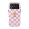 PINK CHECKERED TEDDY BEAR PHONE CASE