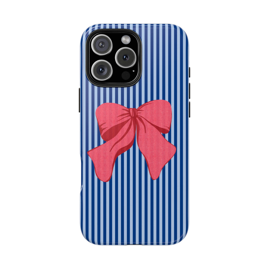 NAVY STRIPES RED LARGE BOW PHONE CASE