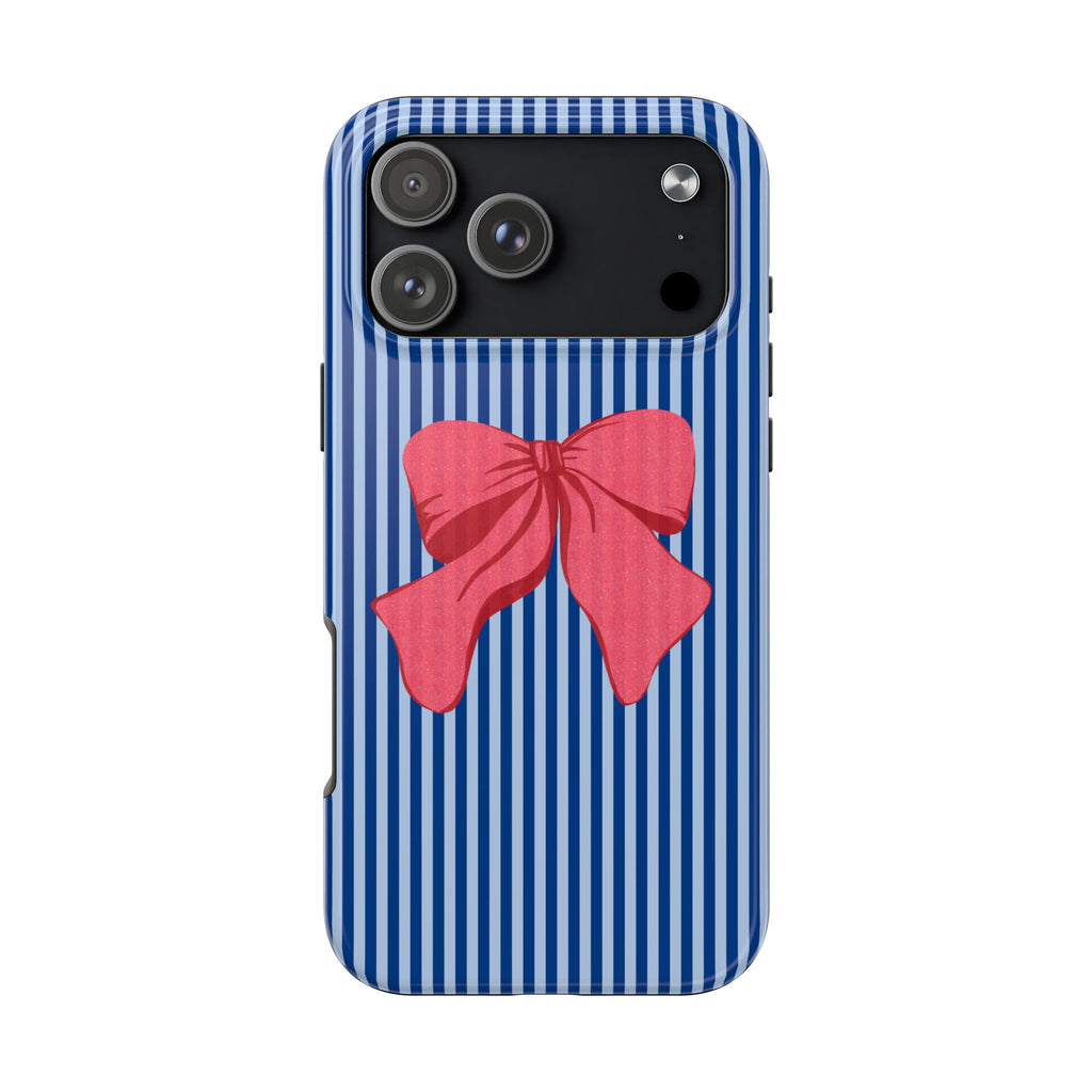NAVY STRIPES RED LARGE BOW PHONE CASE